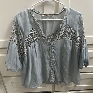 Blue boho top Light- silk linen type fabric